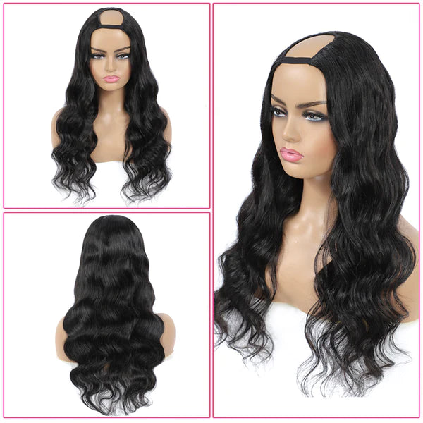 Natural color U part wig body wave 100% Virgin Human Hair