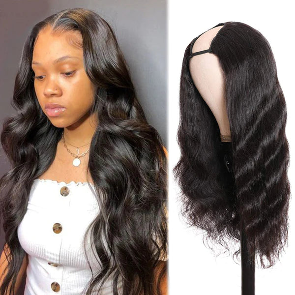 Natural color U part wig body wave 100% Virgin Human Hair