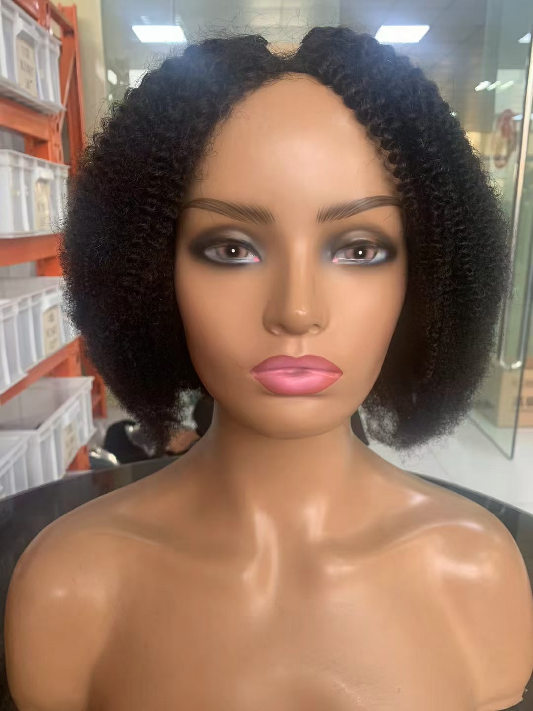 Natural color bob wig 4C wave 100% Virgin Human Hair U part wig