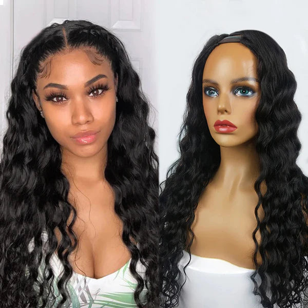 Natural color Italy wave 100% Virgin Human Hair U part wig