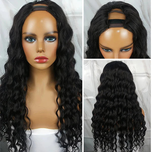 Natural color Italy wave 100% Virgin Human Hair U part wig