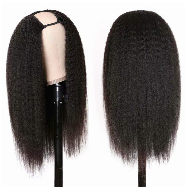 Natural color kinky straight 100% Virgin Human Hair U part wig