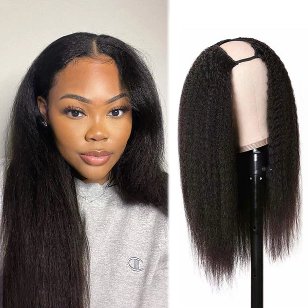 Natural color kinky straight 100% Virgin Human Hair U part wig