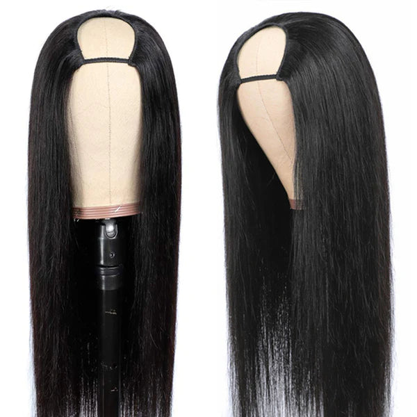 Natural color U part wig straight 100% Virgin Human Hair