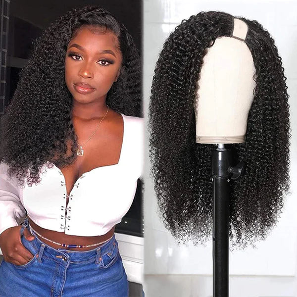 Natural color bob wig kinky curly 100% Virgin Human Hair U part wig