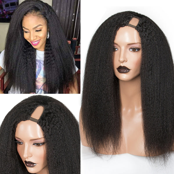 Natural color kinky straight 100% Virgin Human Hair U part wig