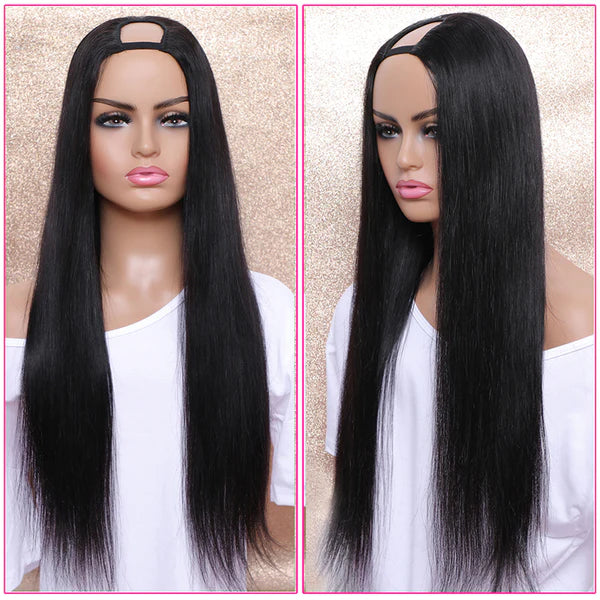 Natural color U part wig straight 100% Virgin Human Hair