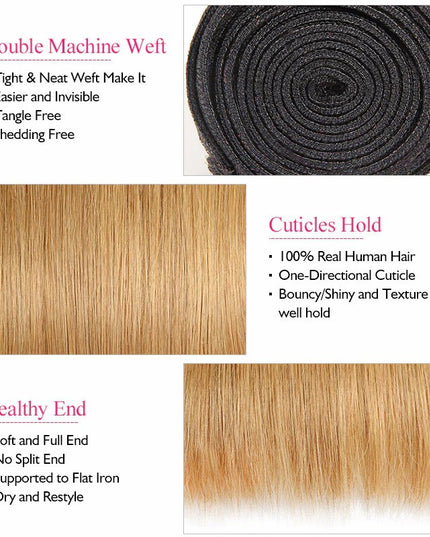Ombre #1B/27 straight Virgin human hair bundles 1pc