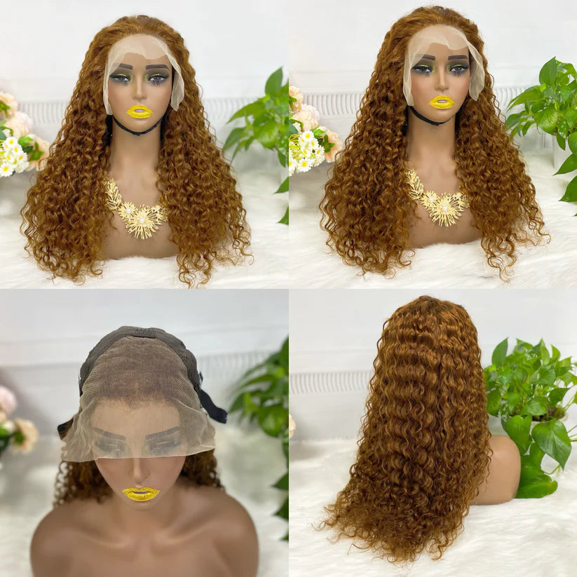 Water  wave  color #8， 13x4 Lace Frontal wig 100% Virgin Human Hair Transparent  LACE Wig 180% density