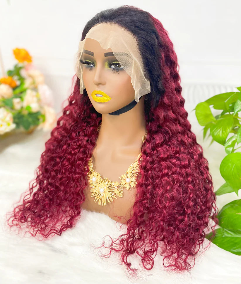 Water wave color #T1B/99j, 13x4 Lace Frontal wig 100% Virgin Human Hair Transparent  LACE Wig 180% density