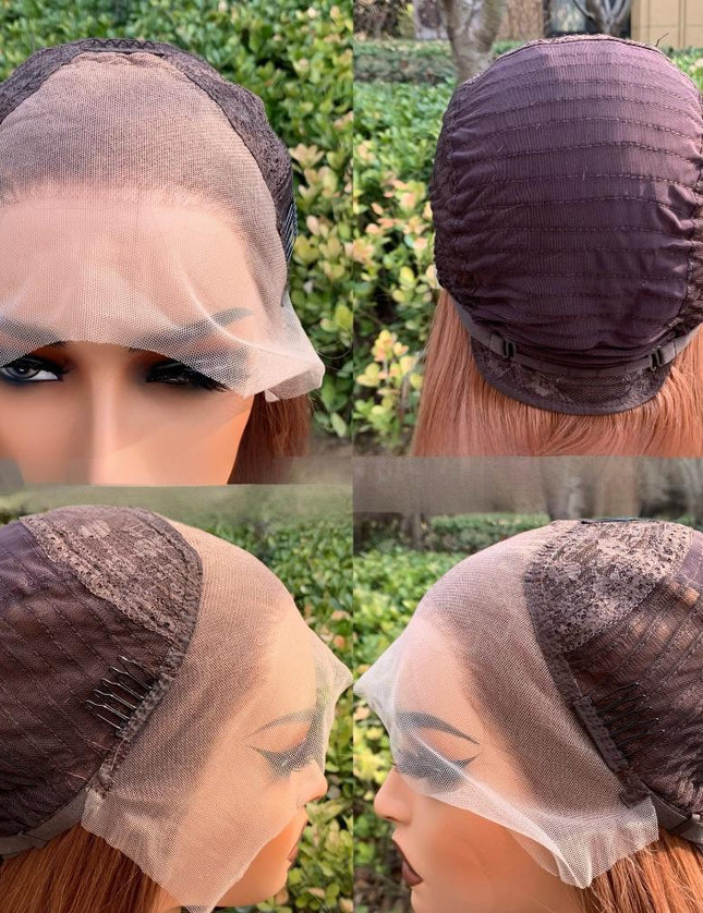 Synthetic lace frontal color wig straight---13*4---coppery brown color--pay 1 get 2