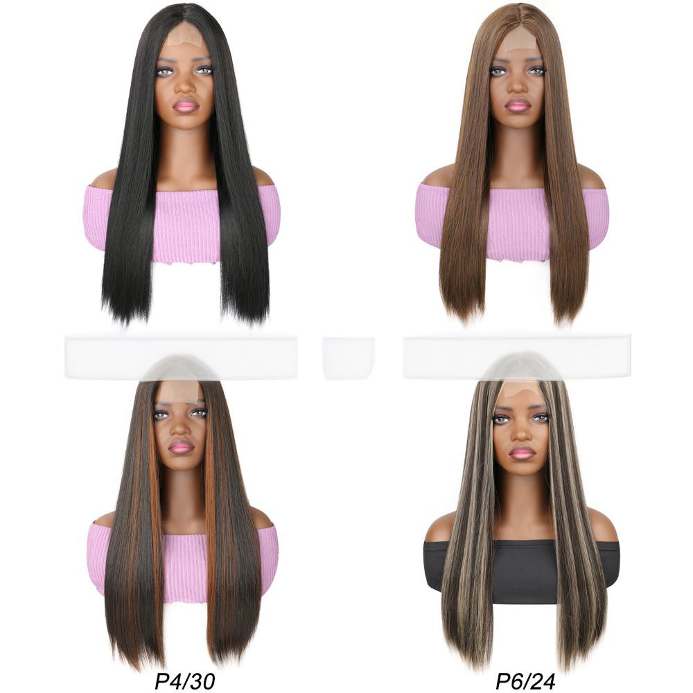 Synthetic fiber lace wig straight highlight color-4