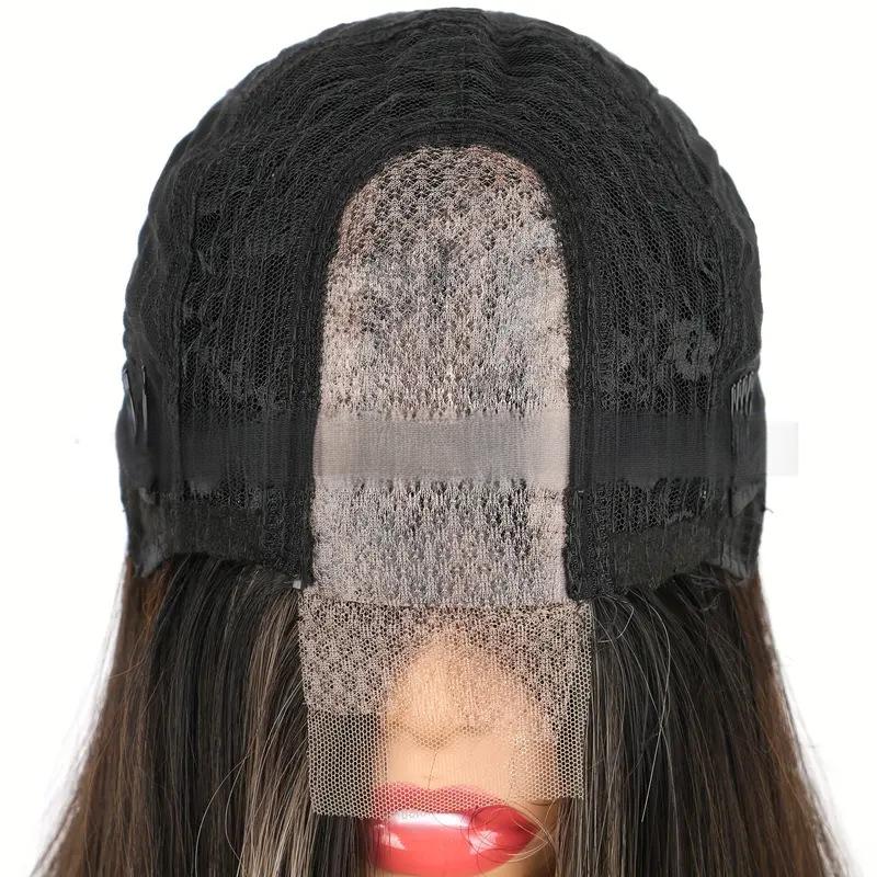 Synthetic fiber lace wig straight
