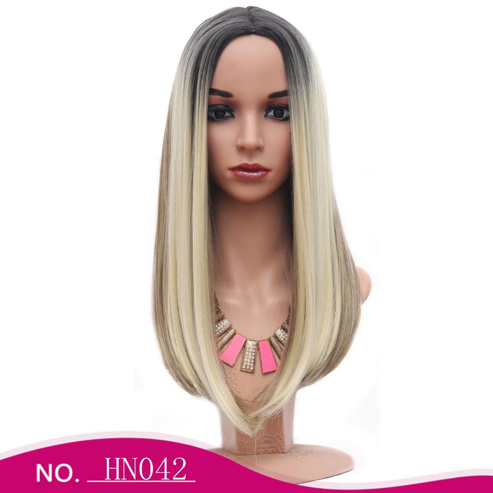 Fiber highlight gradient middle split buckle shoulder length straight wig
