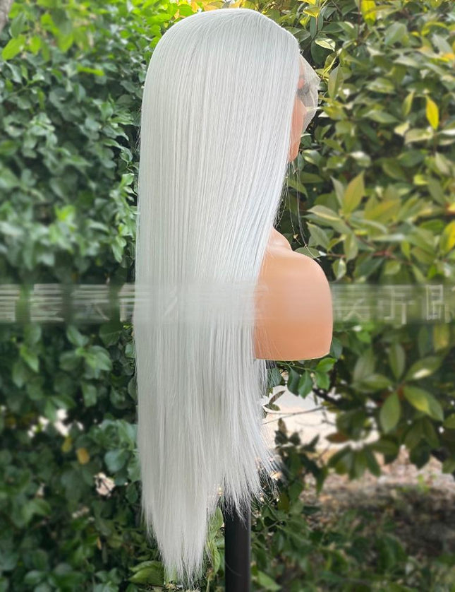 Synthetic lace frontal color wig straight---13*4---silver gray color--pay 1 get 2