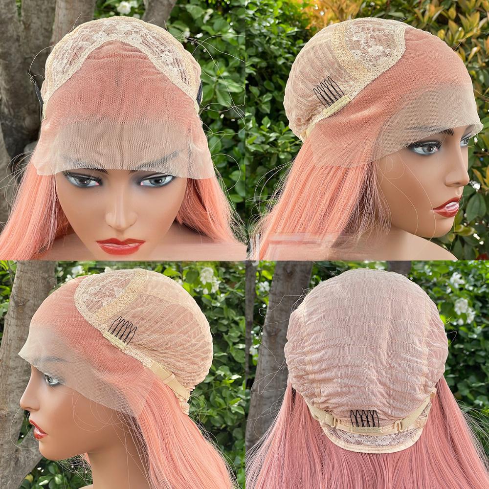 Peluca frontal de encaje de fibra de color --- 13*4 --- color rosa claro