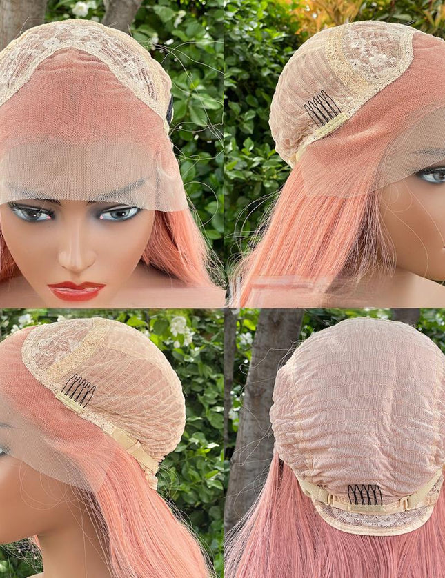 Synthetic lace frontal color wig---13*4---light pink color--- pay 1 get 2