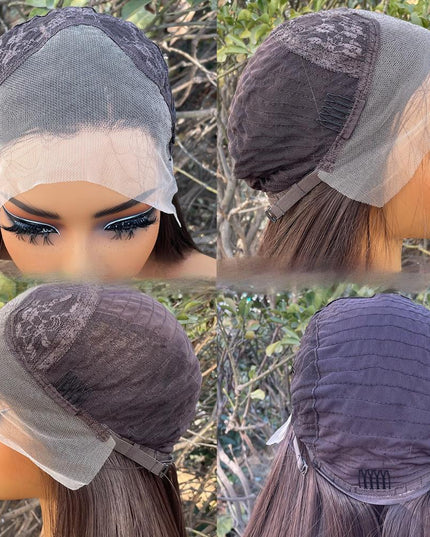 Synthetic lace frontal color wig straight---13*4---dark brown color---pay 1 get 2