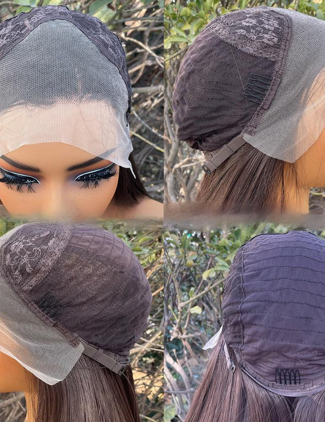 Synthetic lace frontal color wig straight---13*4---dark brown color---pay 1 get 2