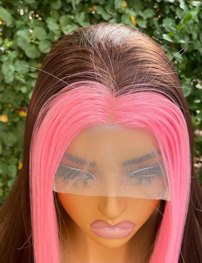 Synthetic lace frontal color wig straight---13*4---highlight pink and brown color--pay 1 get 2