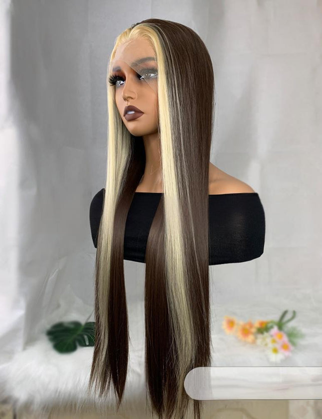 Synthetic lace frontal color wig straight---13*4---highlight blonde and brown color---- pay 1 get 2