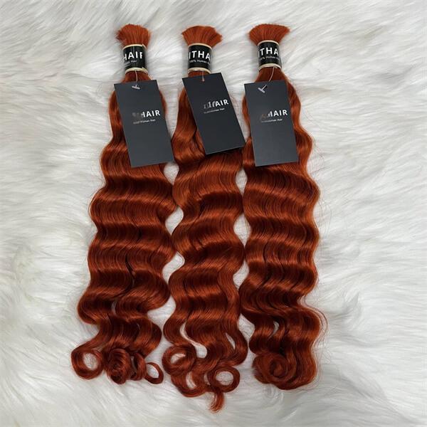Loose deep wave dark ginger color 15A human hair bulk for braiding