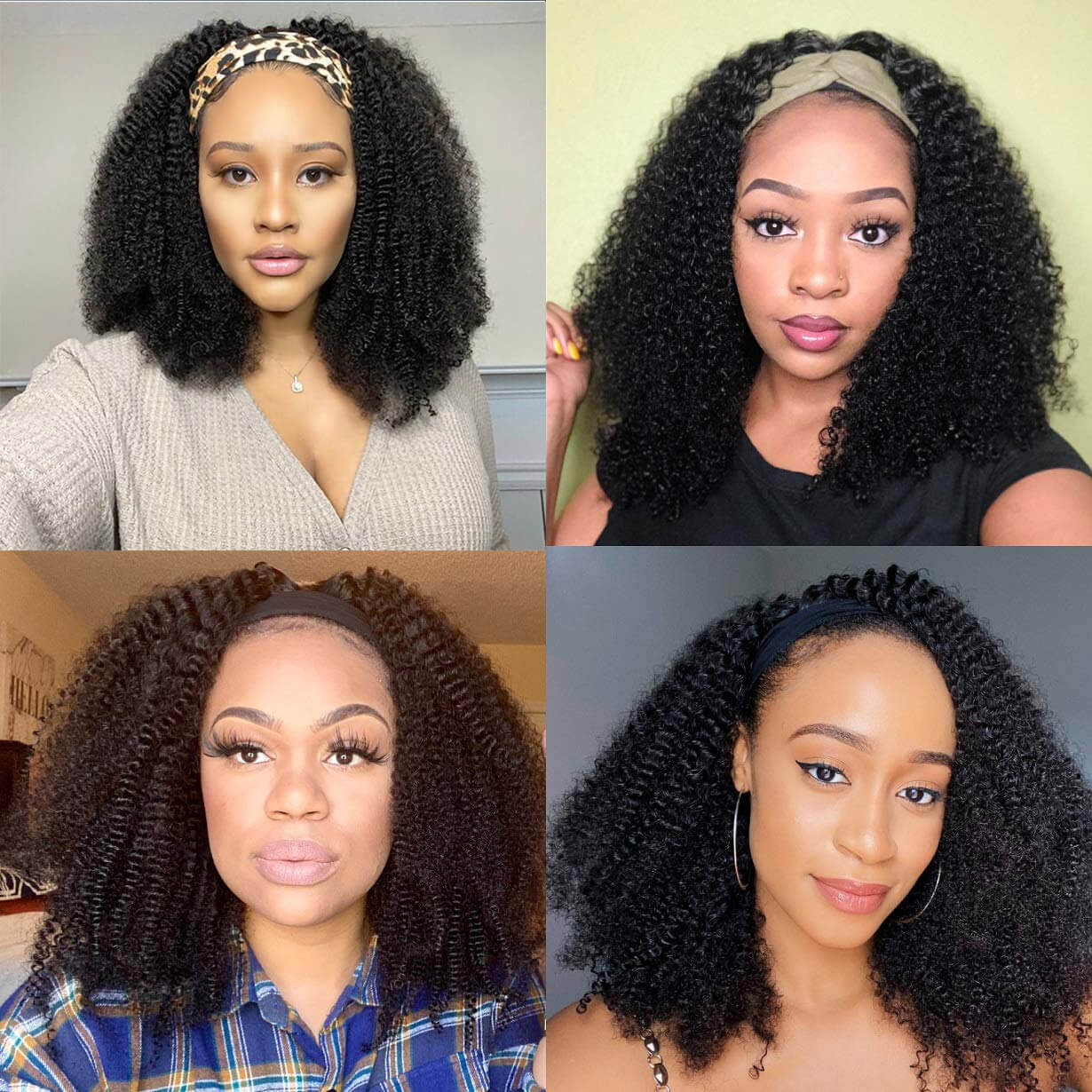 Natural color afro kinky 100% Virgin Human Hair headband wig