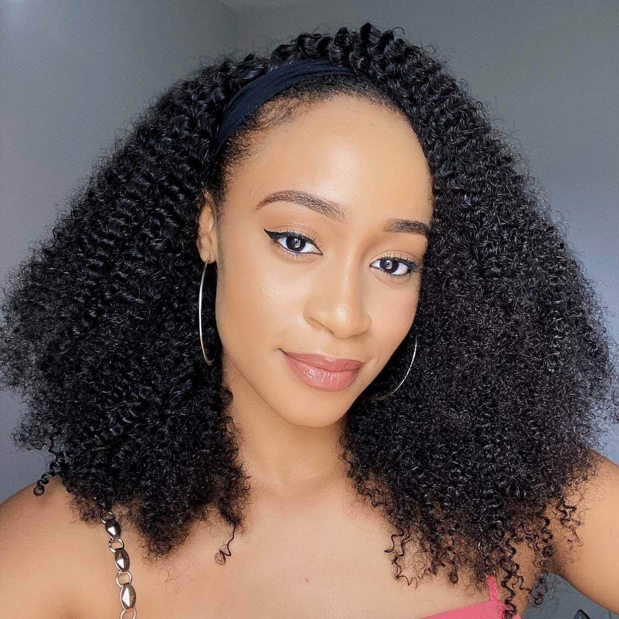 Natural color afro kinky 100% Virgin Human Hair headband wig