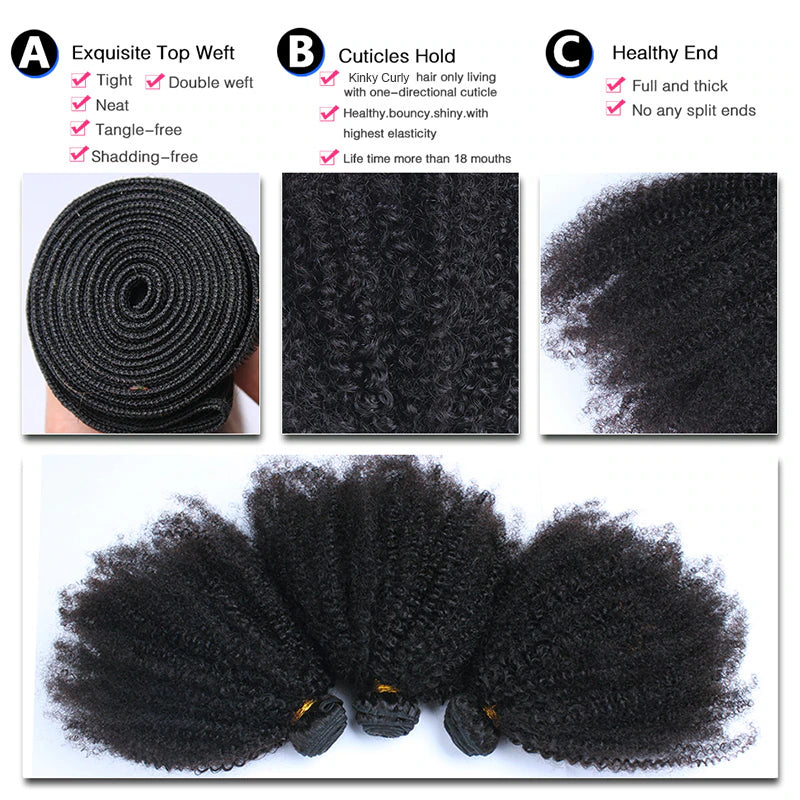 Afro kinky Virgin human Hair bundles natural color 1pc