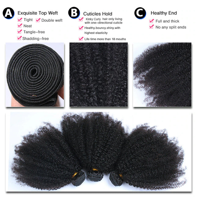 Afro kinky Virgin human Hair bundles natural color 1pc