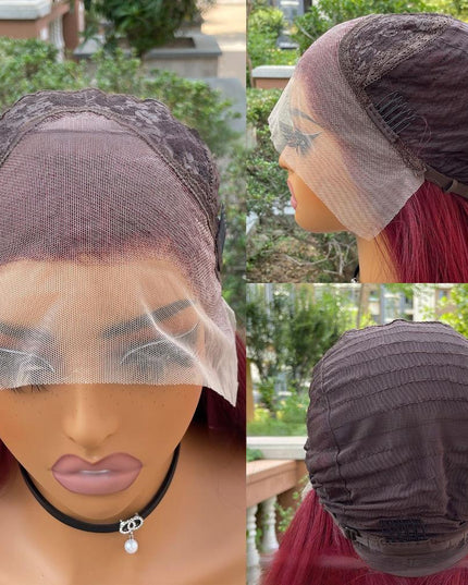 Synthetic lace frontal color wig straight---13*4---burgundy color---pay 1 get 2