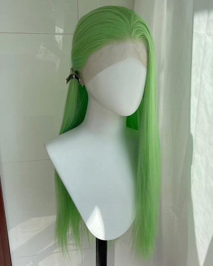 Synthetic lace frontal color wig straight---13*4---light green color--pay 1 get 2