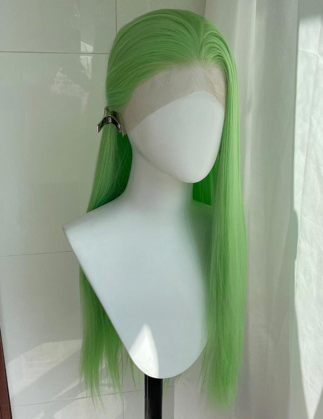 Synthetic lace frontal color wig straight---13*4---light green color--pay 1 get 2