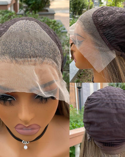 Synthetic lace frontal color wig straight---13*4---smoke brown color---pay 1 get 2