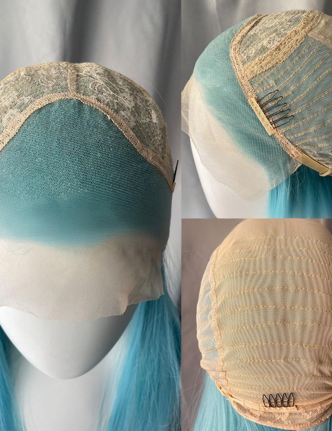 Synthetic lace frontal color wig straight---13*4---turquoise green color