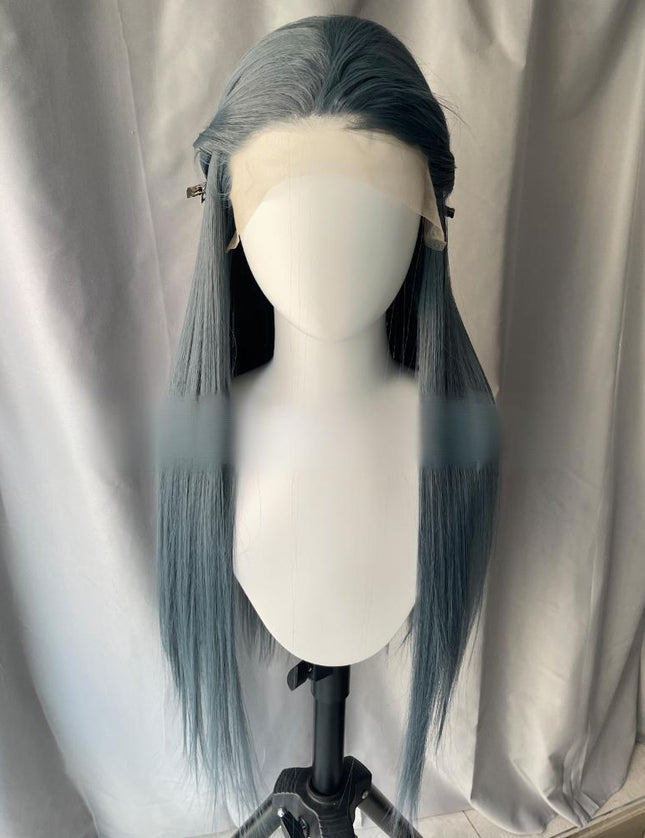 Synthetic lace frontal color wig straight---13*4---slate blue color---pay 1 get 2
