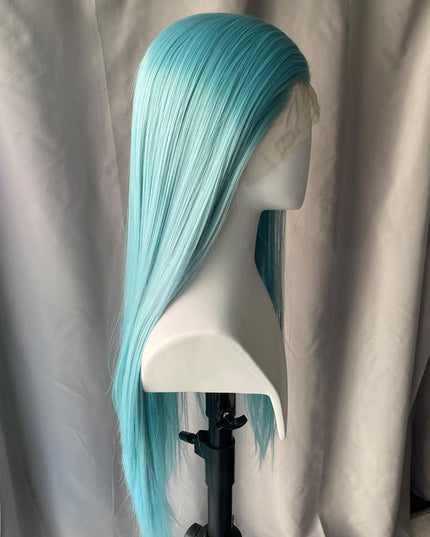 Synthetic lace frontal color wig straight---13*4---cyan-blue color---pay 1 get 2