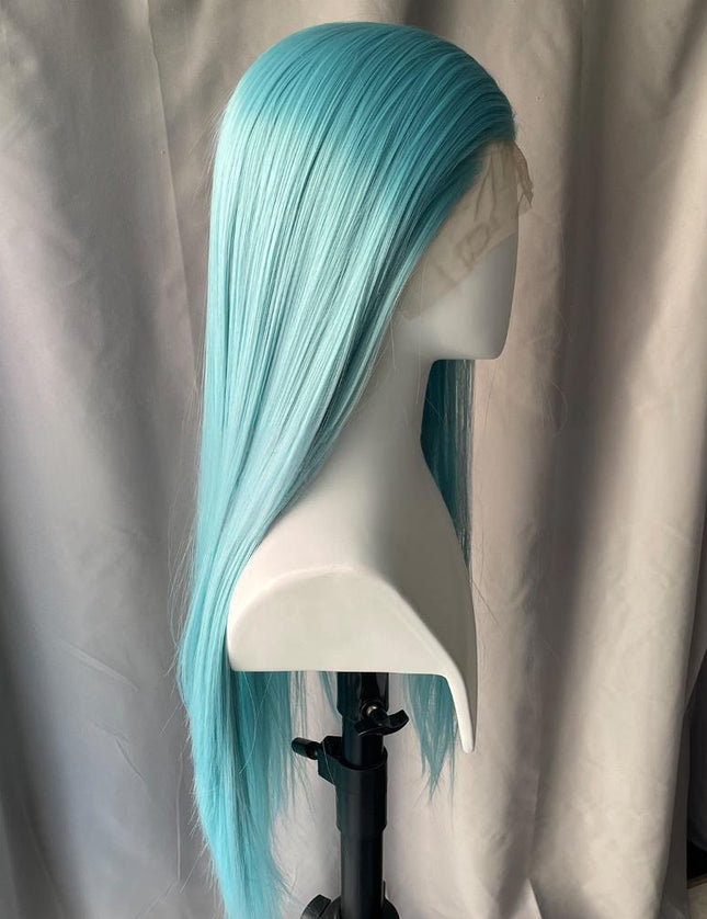 Synthetic lace frontal color wig straight---13*4---cyan-blue color---pay 1 get 2