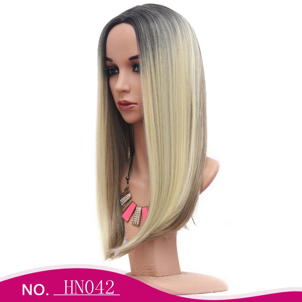 Fiber highlight gradient middle split buckle shoulder length straight wig
