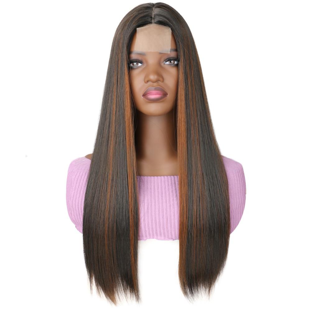 Synthetic fiber lace wig straight highlight color-3