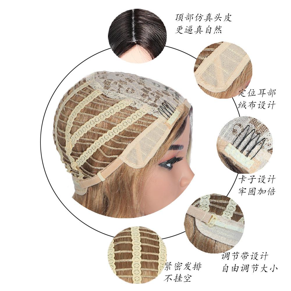 Long fiber wig female three-color gradient water ripple