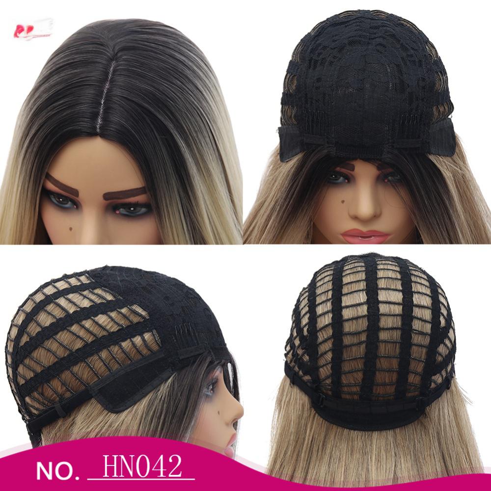 Fiber highlight gradient middle split buckle shoulder length straight wig