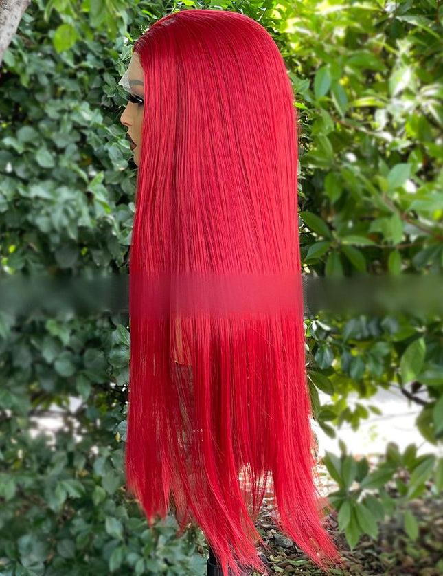 Synthetic lace frontal color wig straight---13*4---Ruby red color--pay 1 get 2