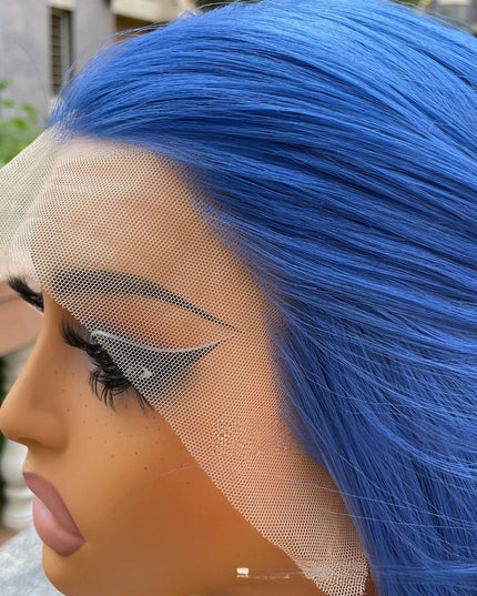 Synthetic lace frontal color wig straight---13*4---Deep sea blue color---pay 1 get 2