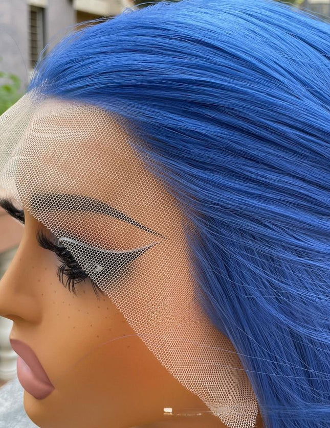 Synthetic lace frontal color wig straight---13*4---Deep sea blue color---pay 1 get 2