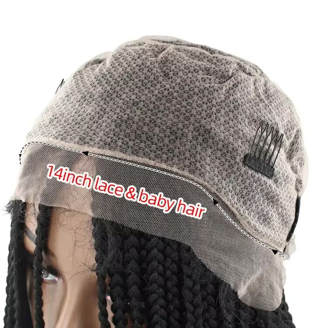 Synthetic Transparent Full Lace Braided Wigs Knotless Box Braids Wig # black color
