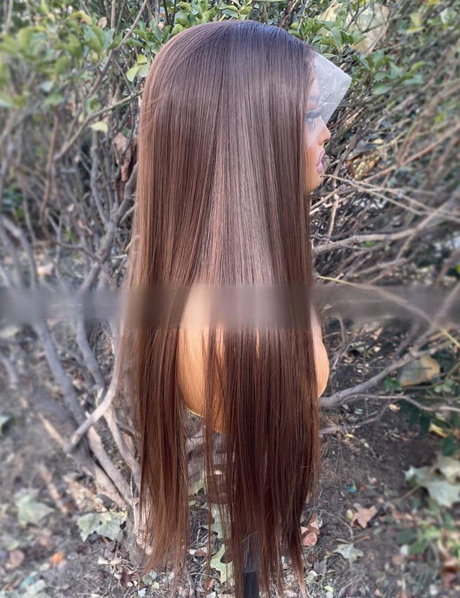 Synthetic lace frontal color wig straight---13*4---Mocha Brown color---pay 1 get 2