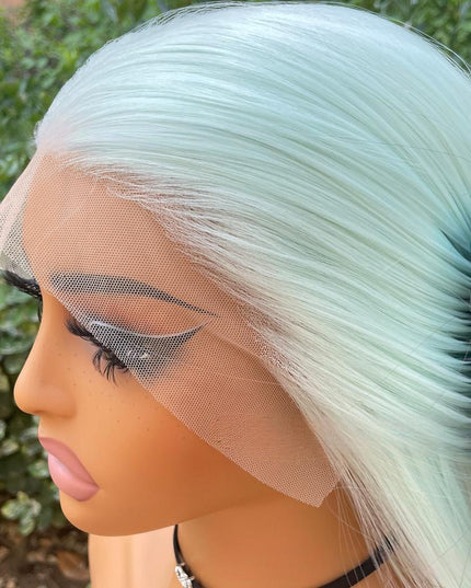 Synthetic lace frontal color wig straight---13*4---white-green color---pay 1 get 2