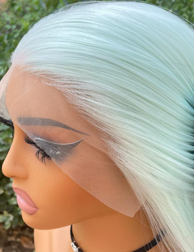 Synthetic lace frontal color wig straight---13*4---white-green color---pay 1 get 2