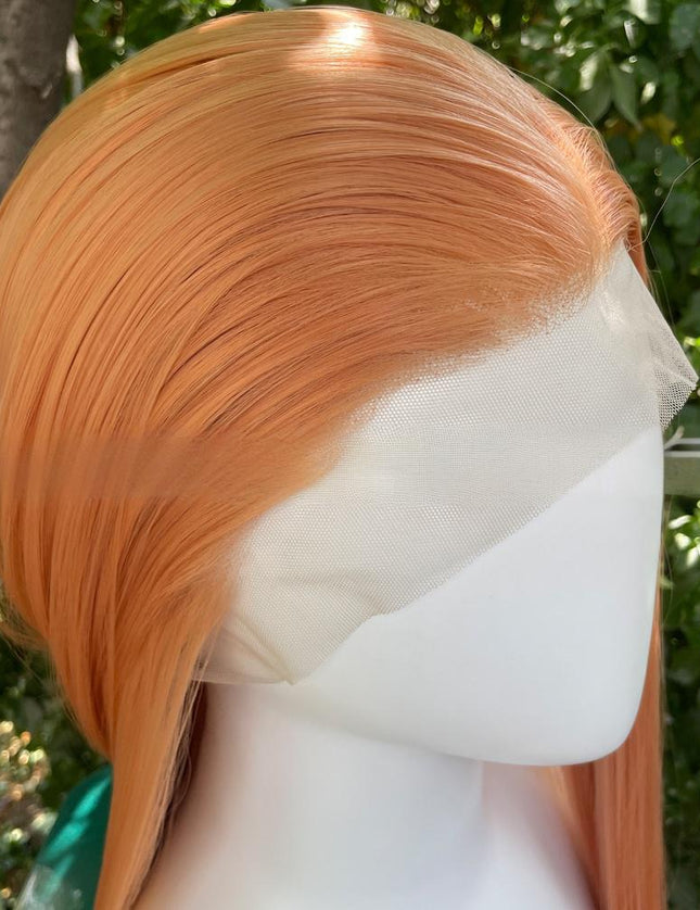 Synthetic lace frontal color wig straight---13*4---peachy pink color---pay 1 get 2